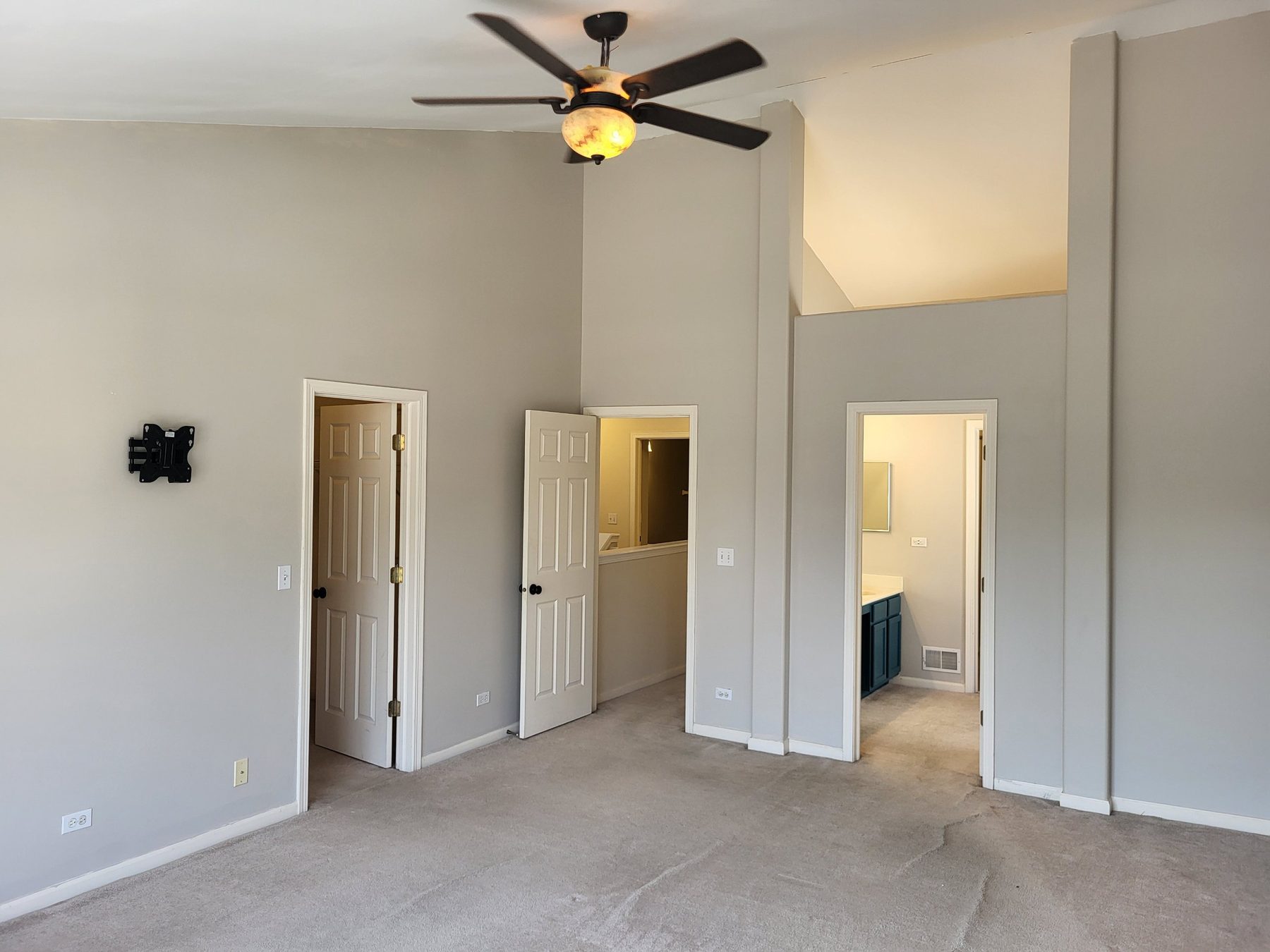 Primary bedroom showing the walk-in closet, hall door and entrance to the private bath.